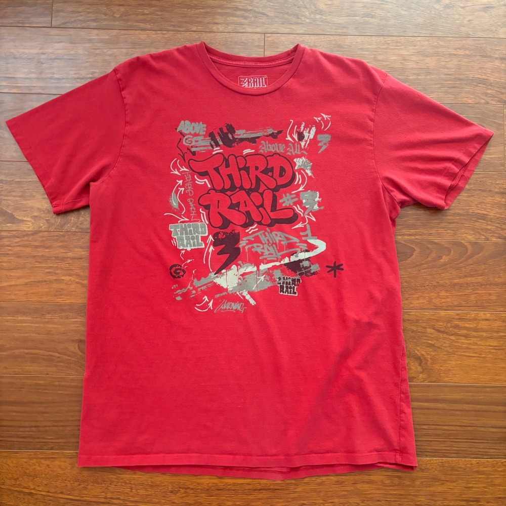 Third Rail Zoo York Mens T-Shirt XL Red Graffiti Streetwear Graphic Tee Cotton